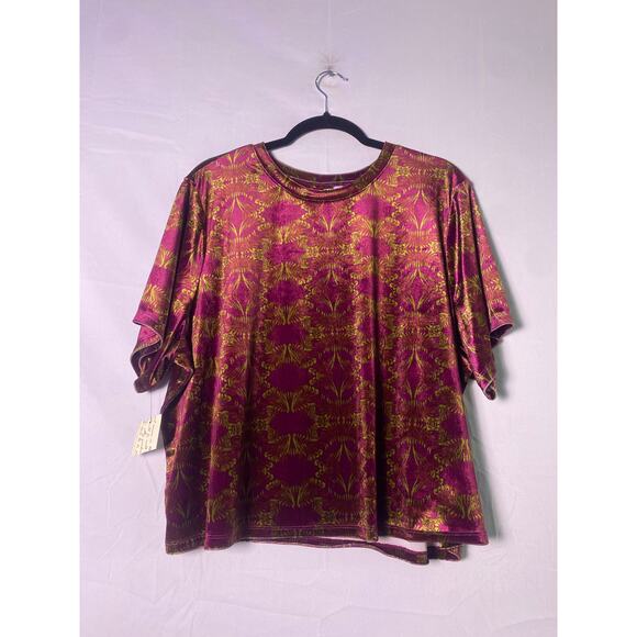 Savage X Fenty Womens Psychedelic Velvet Sleep Top Dazed Red Plus Size 1X - Picture 1 of 2